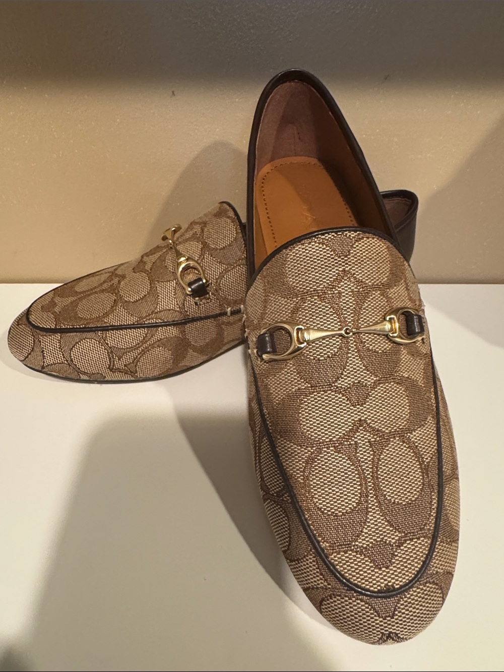 Coach Men's Tan Signature Jacquard Horsebit Loafers